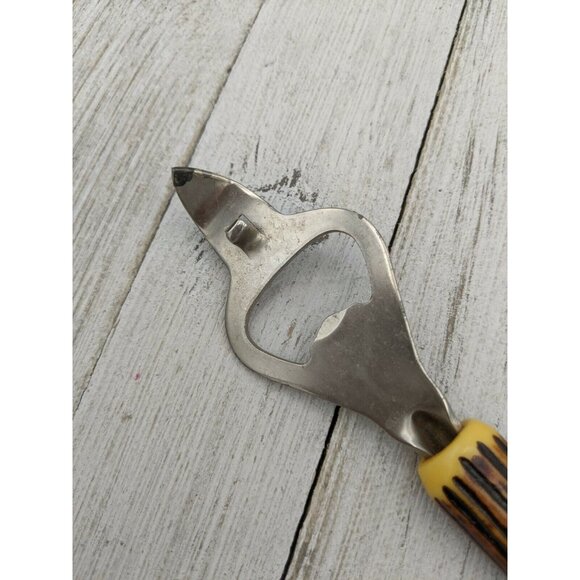 Vintage Can Tapper Bottle Jar Opener Lid Lift Church Key Faux Antler Handle 7" - Picture 6 of 6